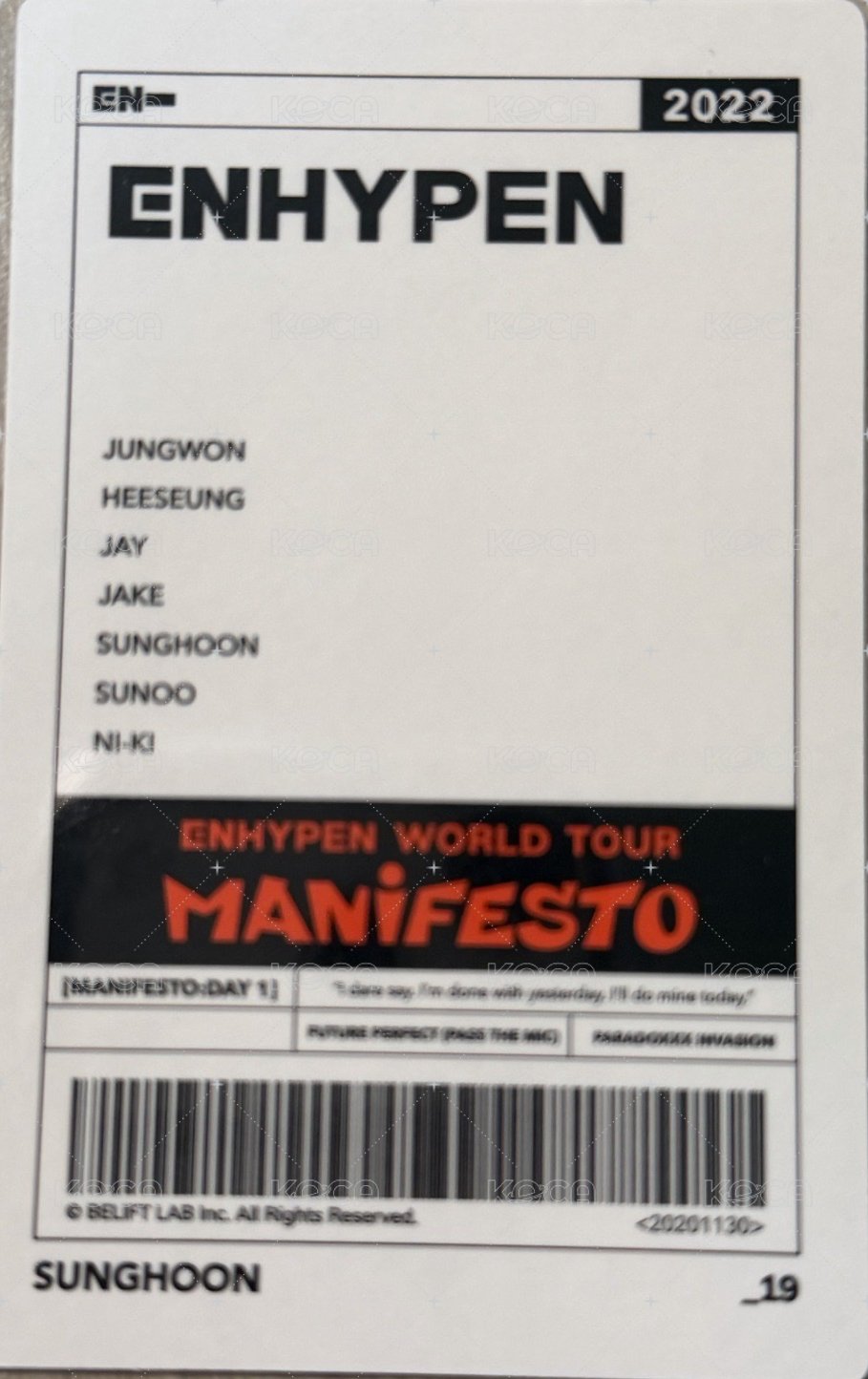 MANIFESTO世巡 隨機卡  背面