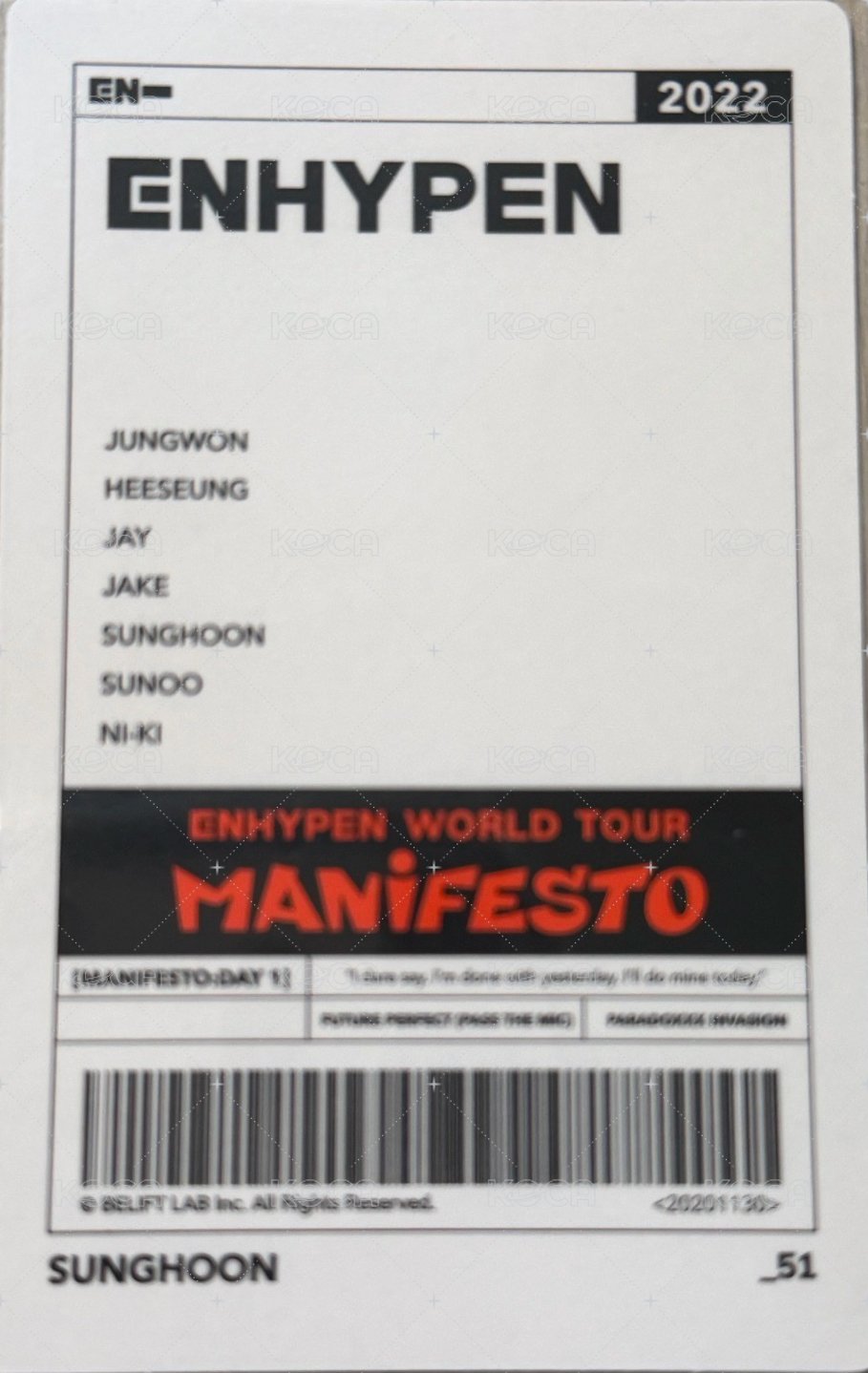 MANIFESTO世巡 隨機卡  背面