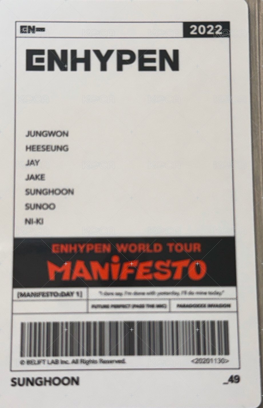 MANIFESTO世巡 隨機卡  背面