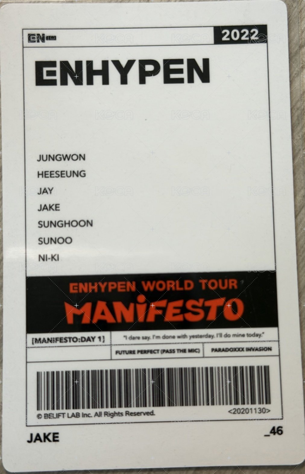 MANIFESTO世巡 隨機卡  背面