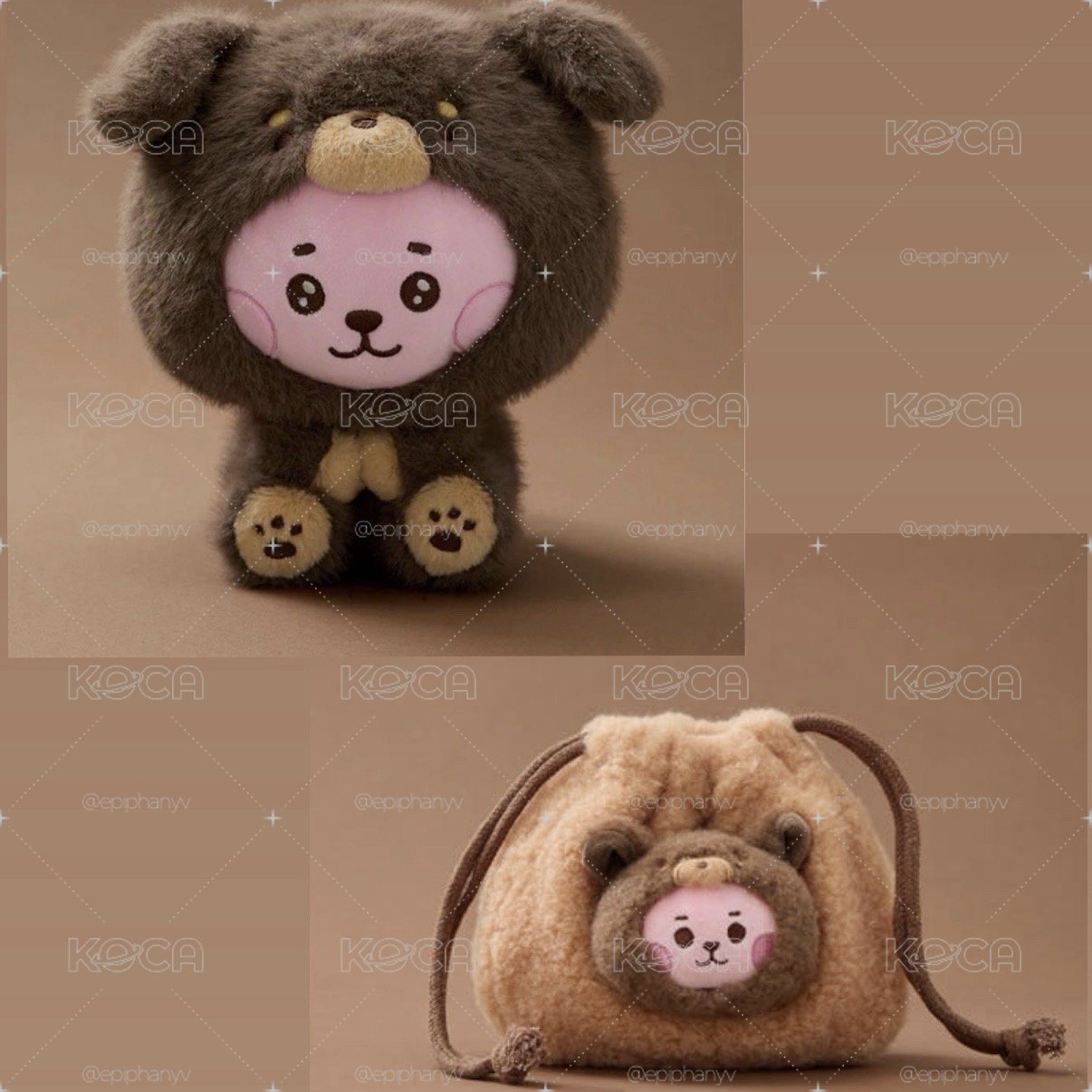 COOKY / BT21 MORE FLUFFY 毛茸茸大娃+束口袋