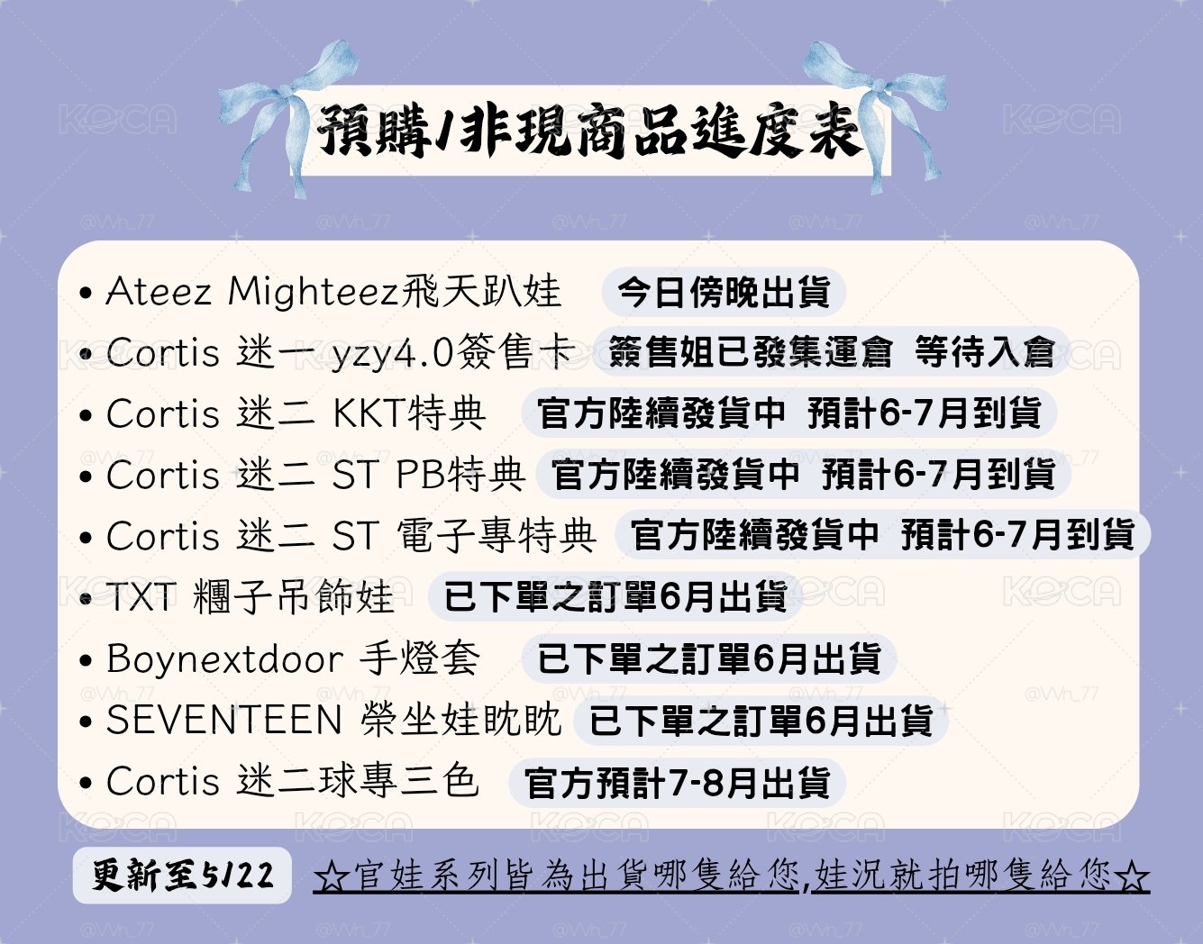 ☘︎ ݁˖預購/非現商品進度