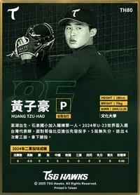 台鋼雄鷹元年球員卡 - 黃子豪