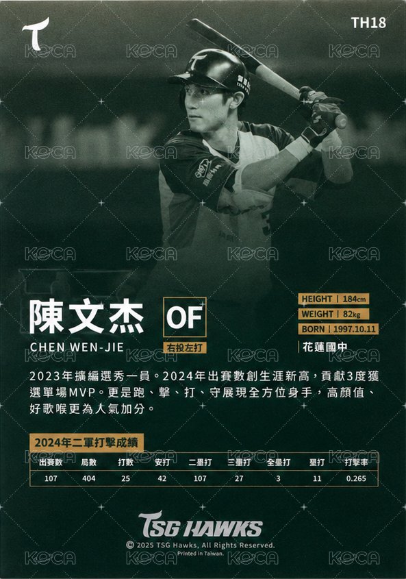 台鋼雄鷹元年球員卡 - 陳文杰