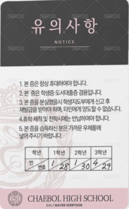2026 WEBTOON Friends 線上周邊 周邊卡 正雲 學生證 背面