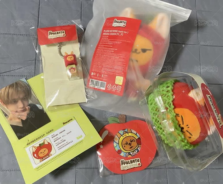 TXT 勇猛、黃春、栗嘻、松喵、亨阿寧會員卡、蘋果娃、壓力球、鍵帽，現貨在韓