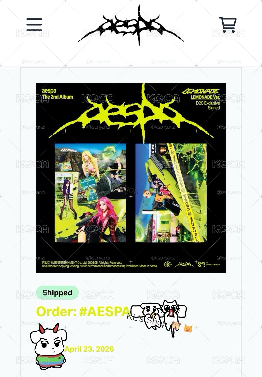 aespa LEMONADE 正規二 親簽 簽名 專輯 美網