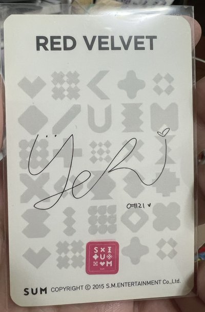 Red Velvet Yeri 2015年 SUN 官方周邊店 滿額禮小卡