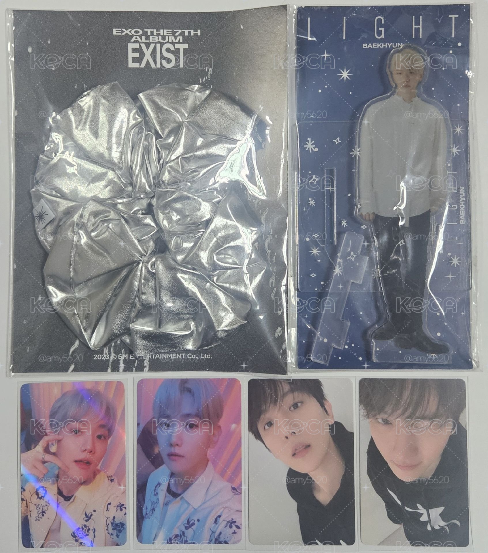 EXO 伯賢Light手機支架+銀髮圈+一巡DVD卡