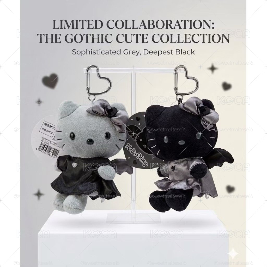⁠【日本正版】三麗鷗 Hello Kitty 吊飾 娃娃 哥德暗黑系列 惡魔翅膀 50週年限定 灰 惡魔黑 絨毛玩偶