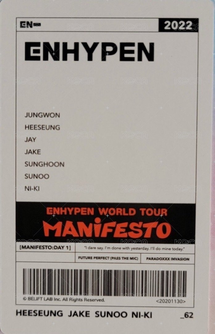 MANIFESTO世巡 隨機卡 62/72 背面