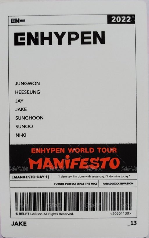 MANIFESTO世巡 隨機卡 13/72 背面