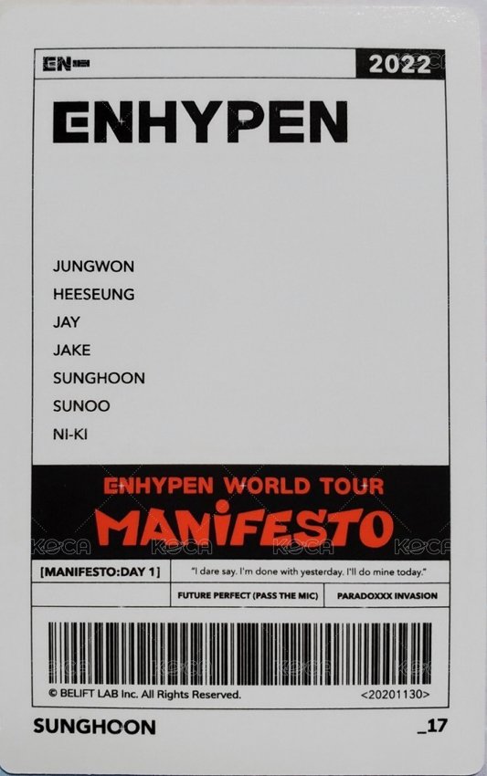 MANIFESTO世巡 隨機卡 17/72 背面