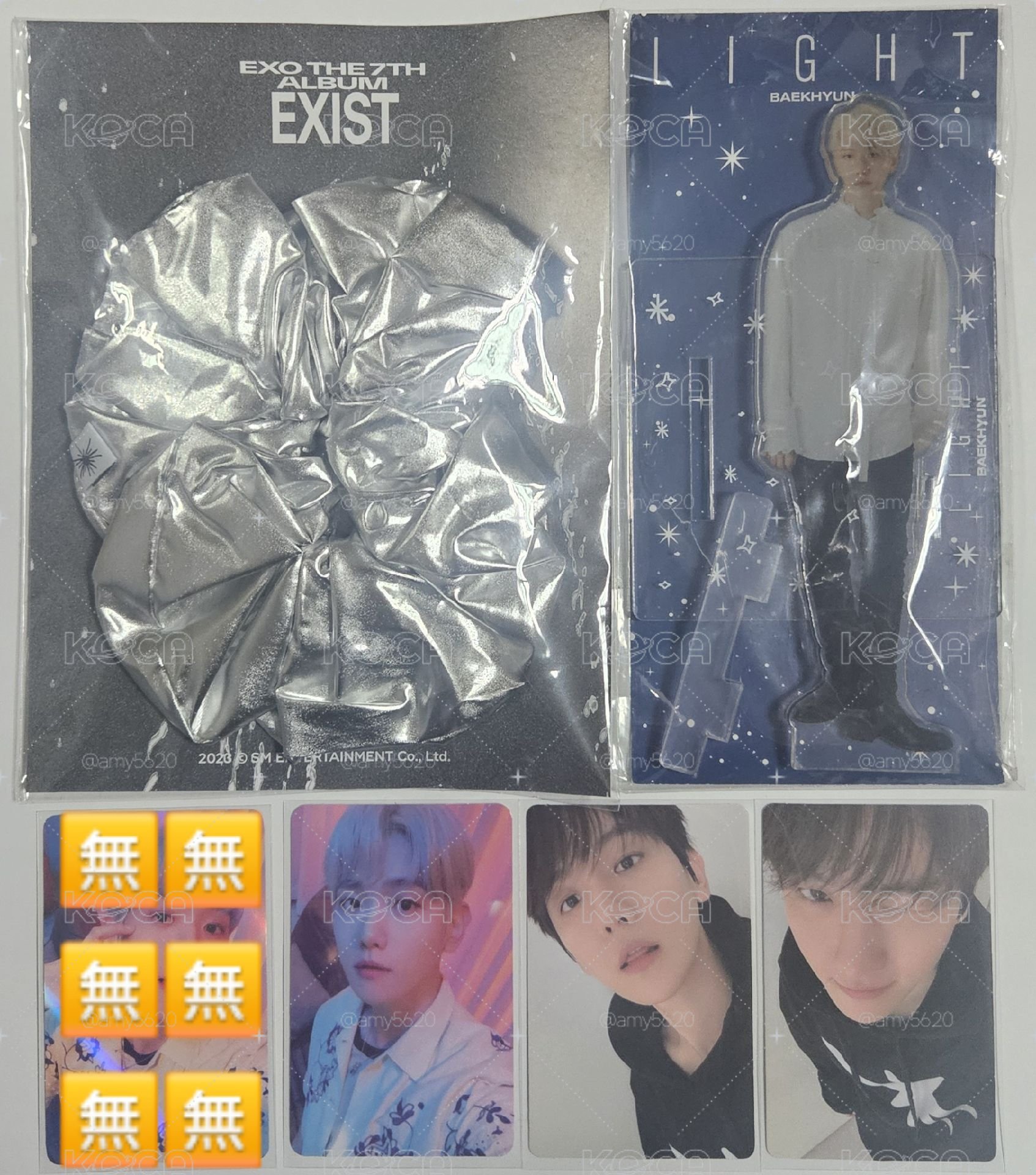 EXO 伯賢Light手機支架+銀髮圈+一巡DVD卡