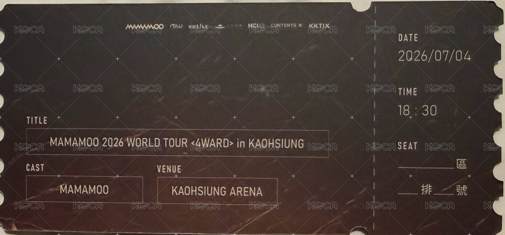 2026 WORLD TOUR [4WARD] 票卡 高雄場 7/4限定紀念票卡 背面