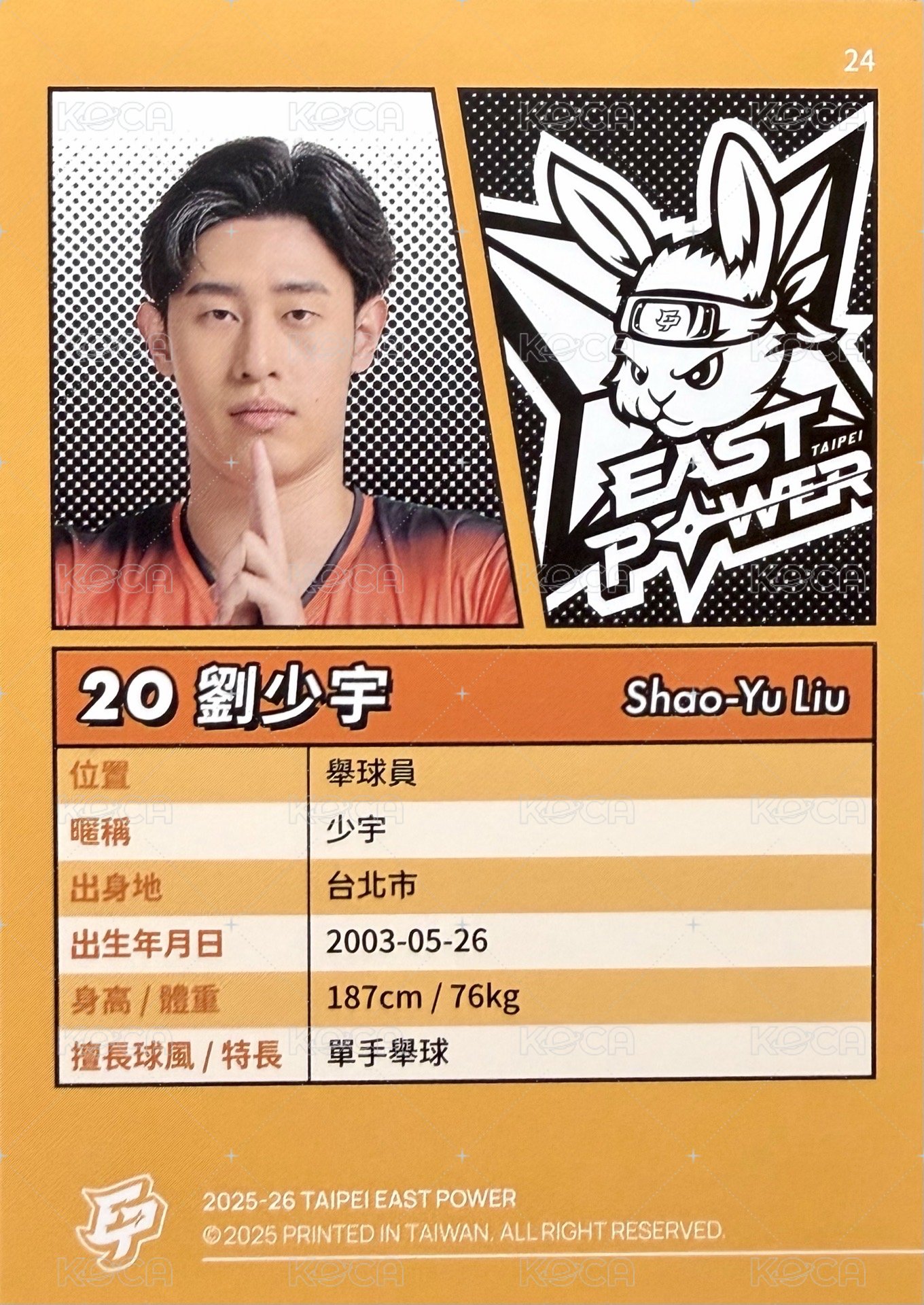 點將錄 球員卡 普卡 橘版 背面