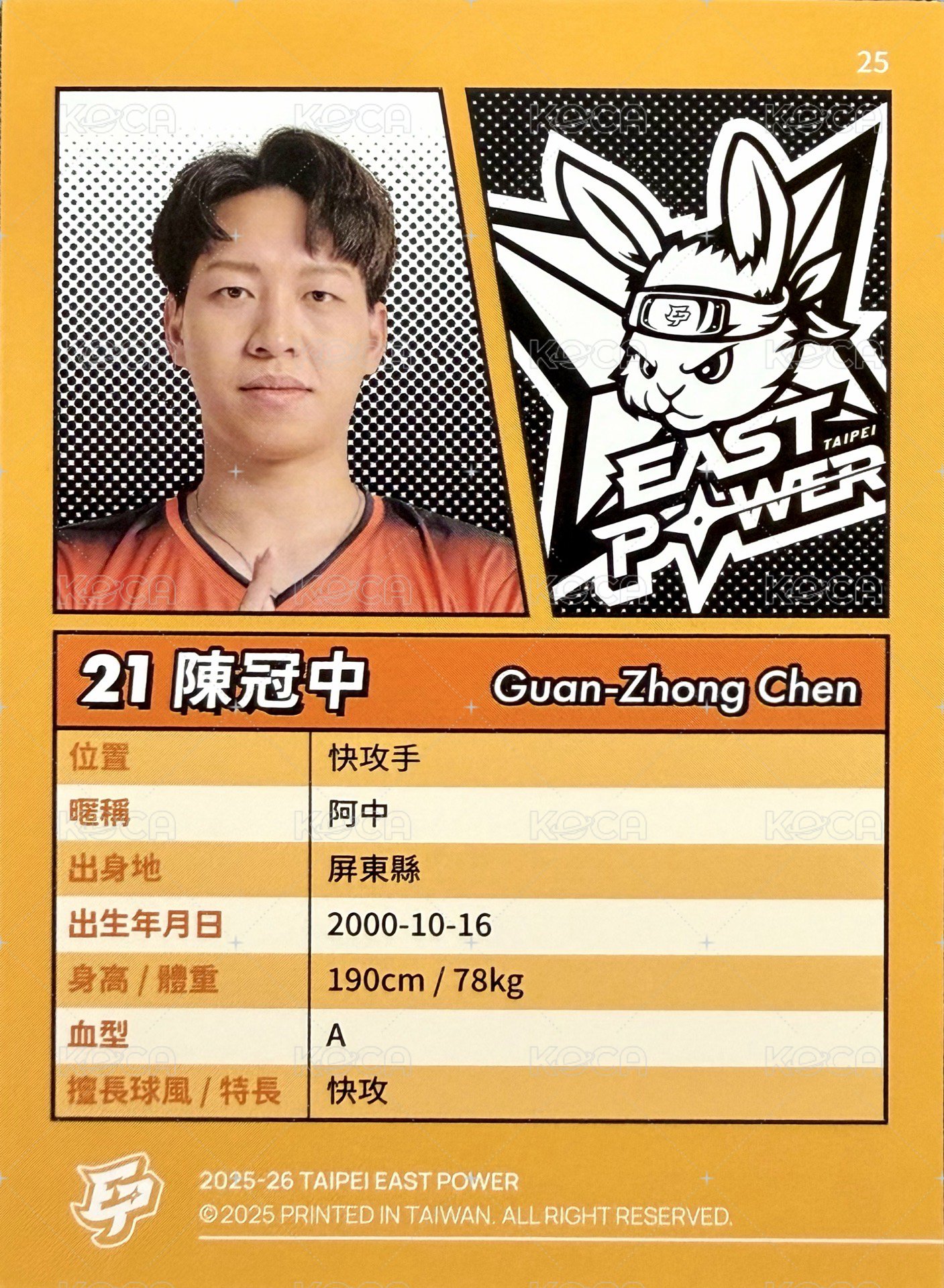 點將錄 球員卡 普卡 橘版 背面