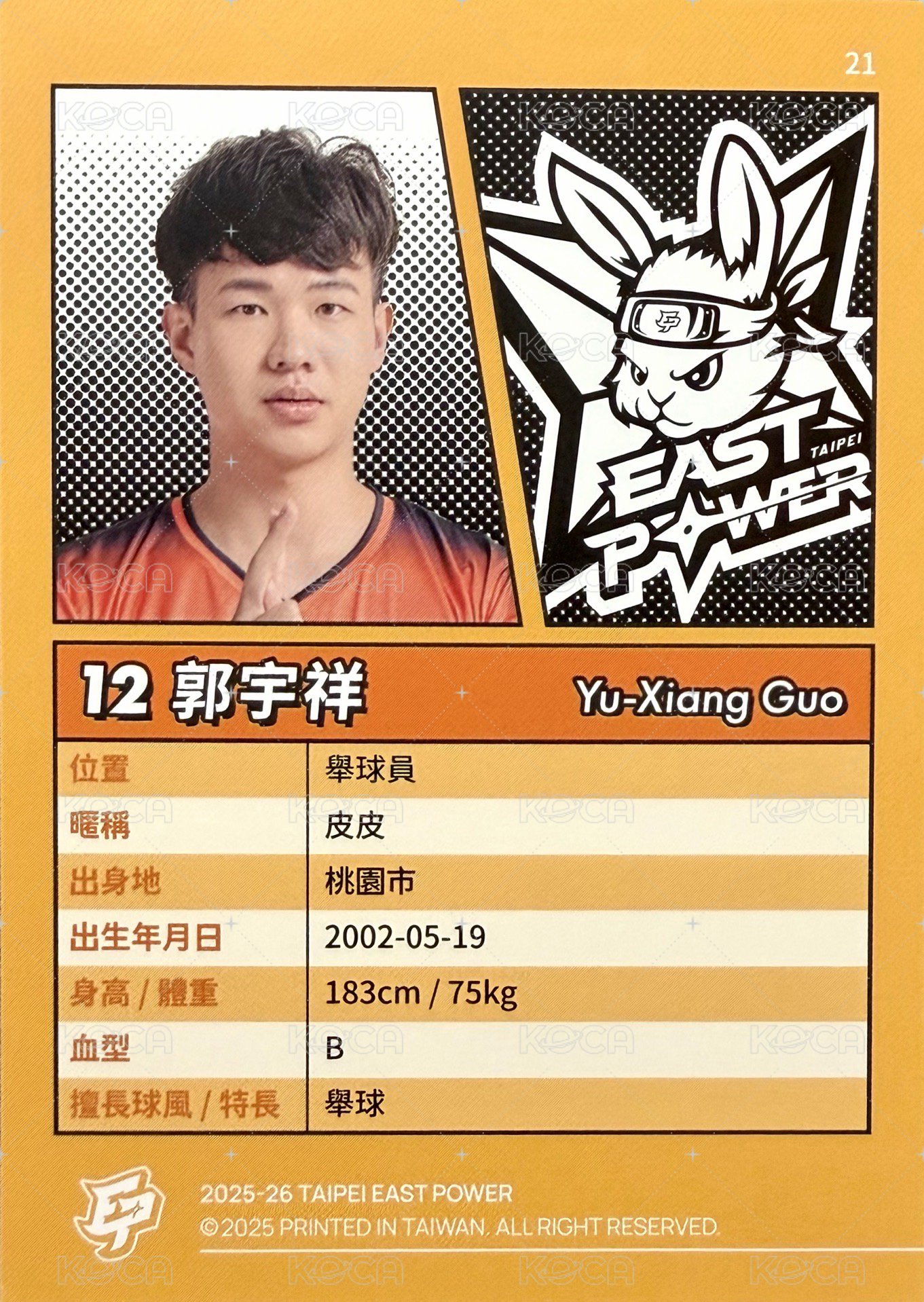 點將錄 球員卡 普卡 橘版 背面