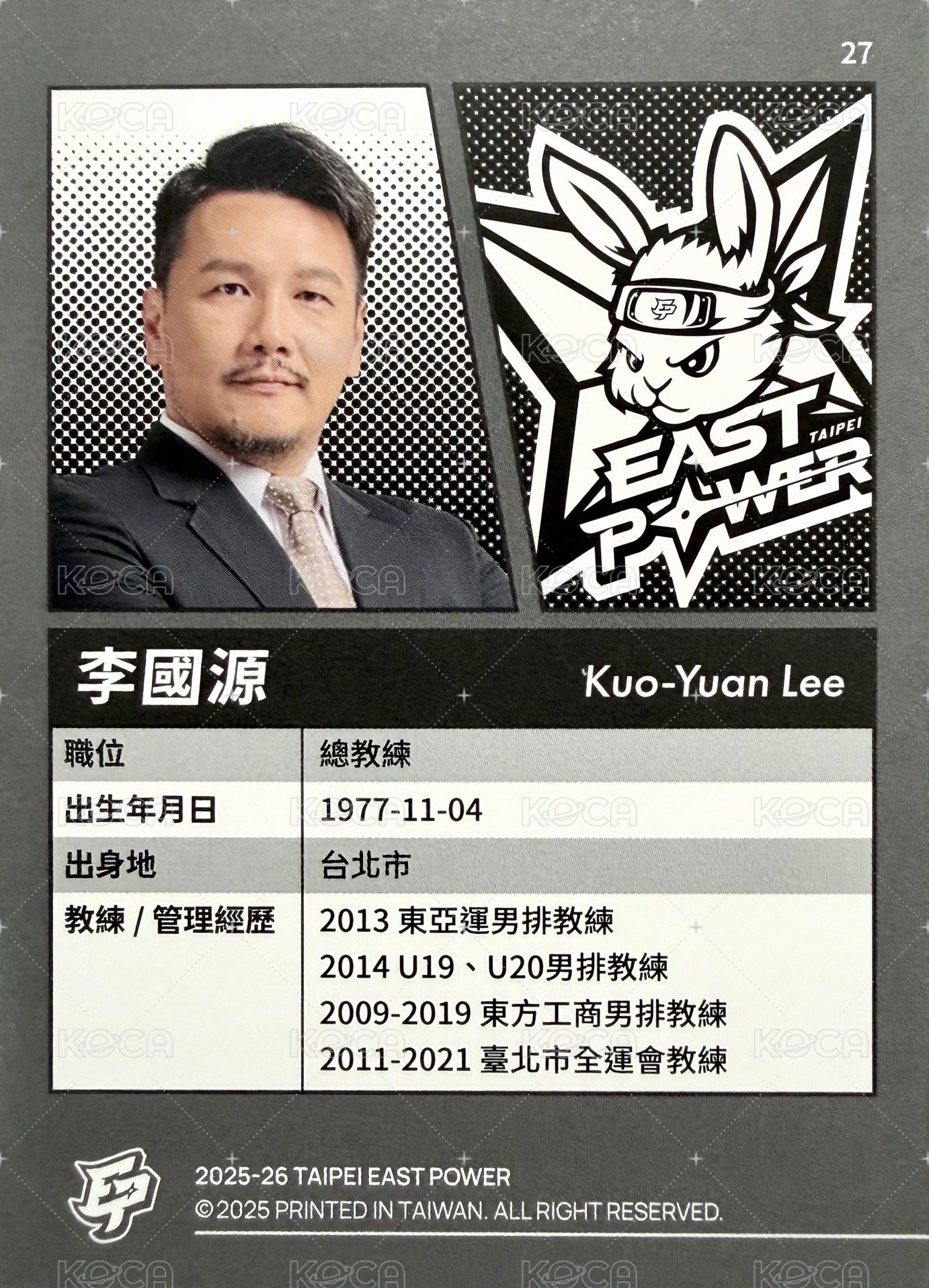 點將錄 球員卡 教練團 背面