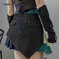 不規則拼接牛仔短裙