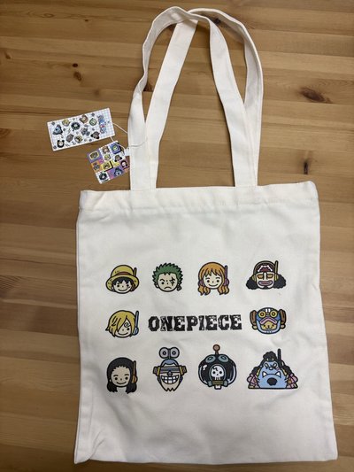 MINISO × 航海王 帆布包 ONE PIECE 草帽海賊團 Q版頭像大集合 有拉鏈托特包 單肩手提袋（含原裝吊牌）