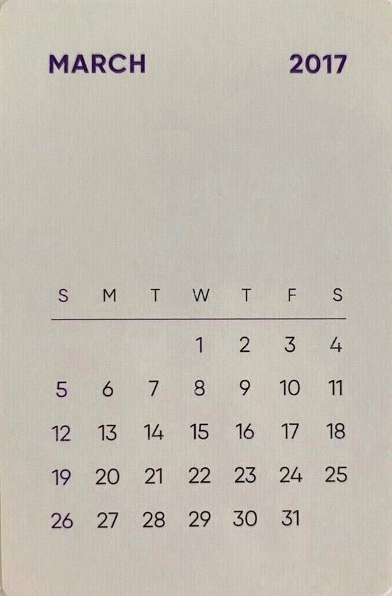 2017年曆 年曆卡  背面