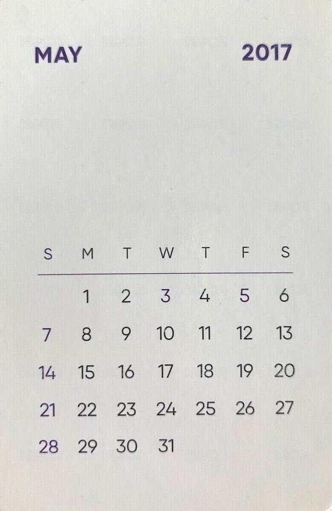 2017年曆 年曆卡  背面