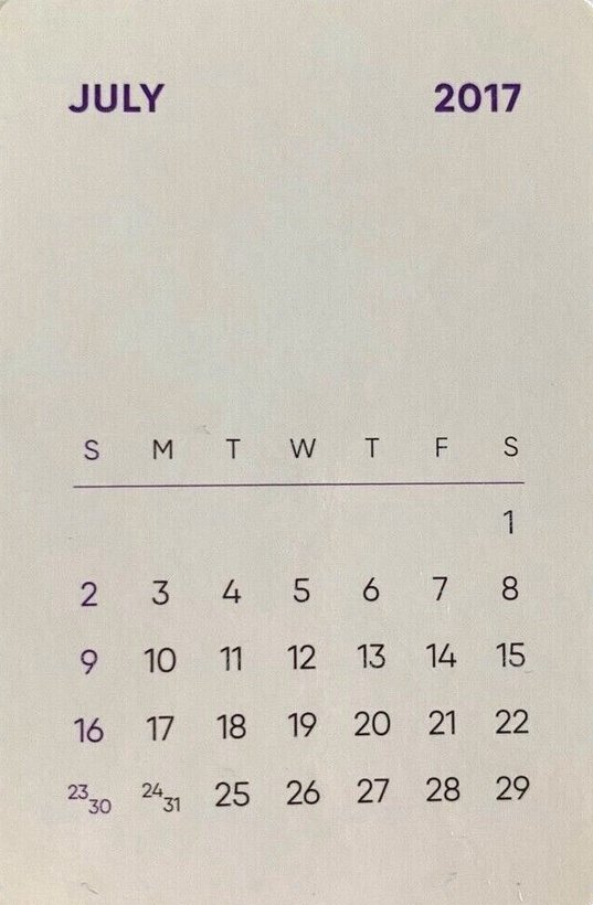 2017年曆 年曆卡  背面