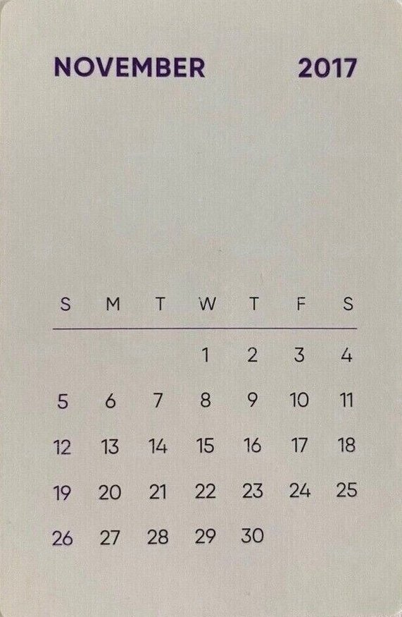 2017年曆 年曆卡  背面
