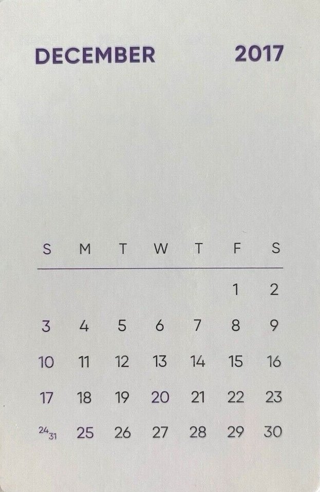 2017年曆 年曆卡  背面
