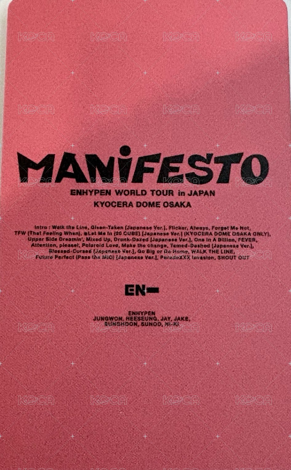 MANIFESTO世巡 特典卡 日巡dvd 背面