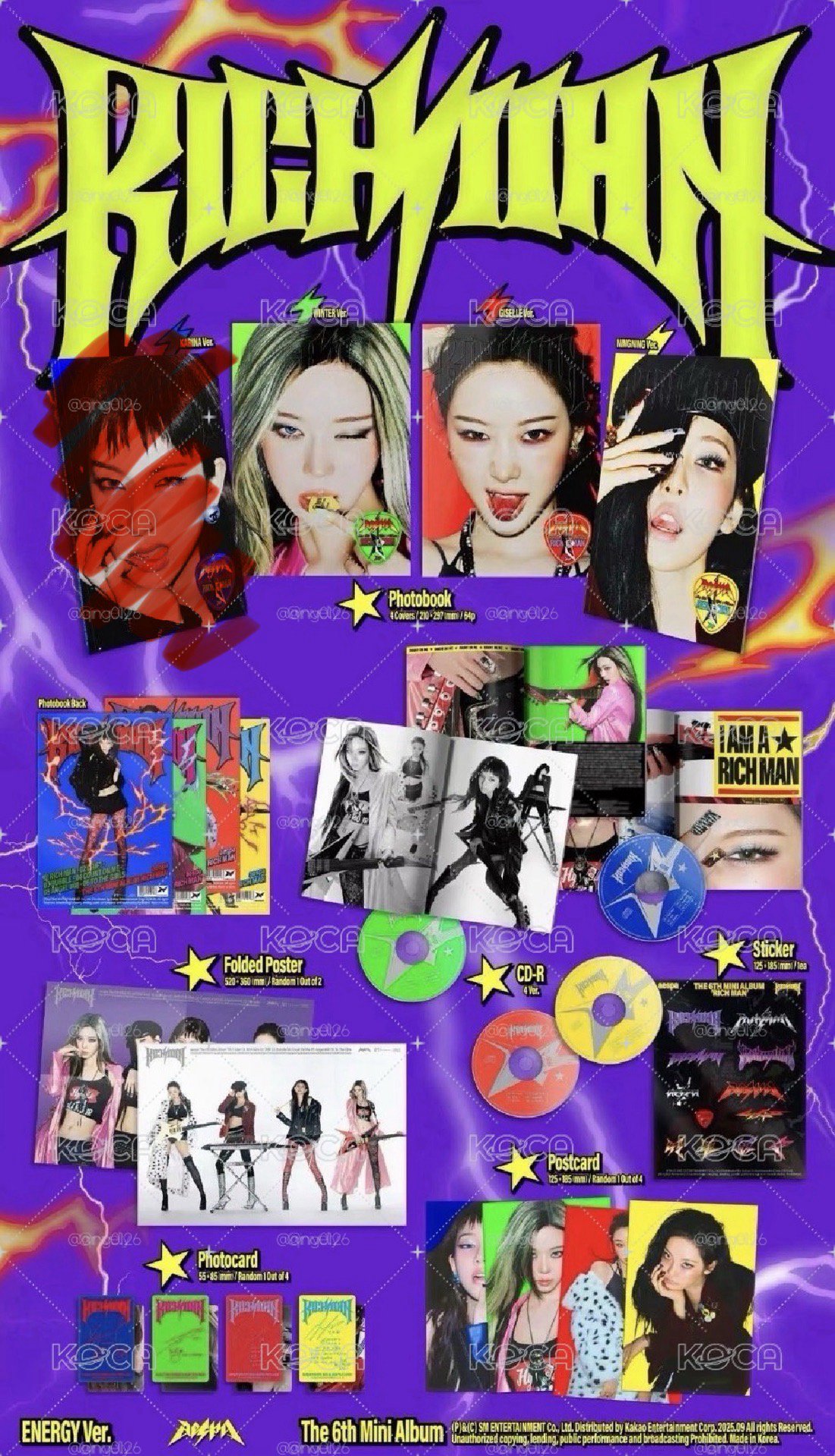 aespa KISS N TELL 華納雙人特典*4+已拆 寧、吉、團封+已拆Rich Man 冬寧吉封