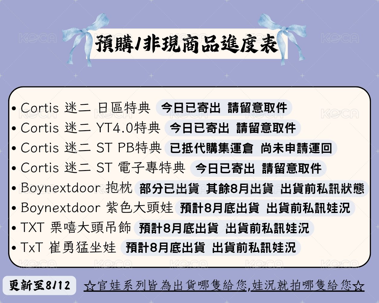 ☘︎ ݁˖預購/非現商品進度