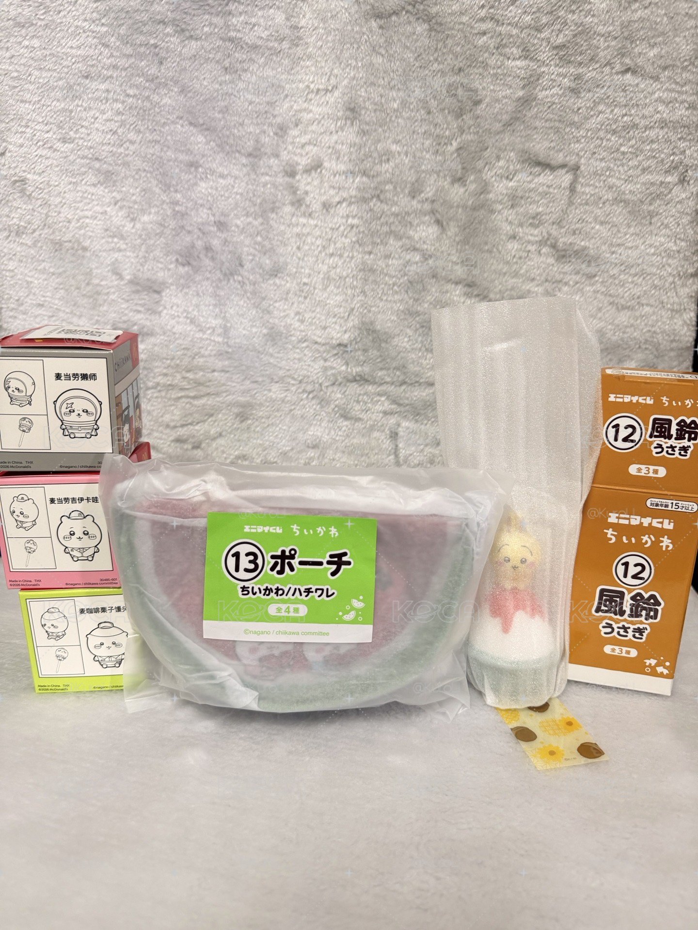 吉伊卡哇小盤 • 日版烏薩奇風鈴、日版吉伊&小八西瓜收納包、國際版麥當勞聯名．吉伊、海獺師傅、栗子饅頭