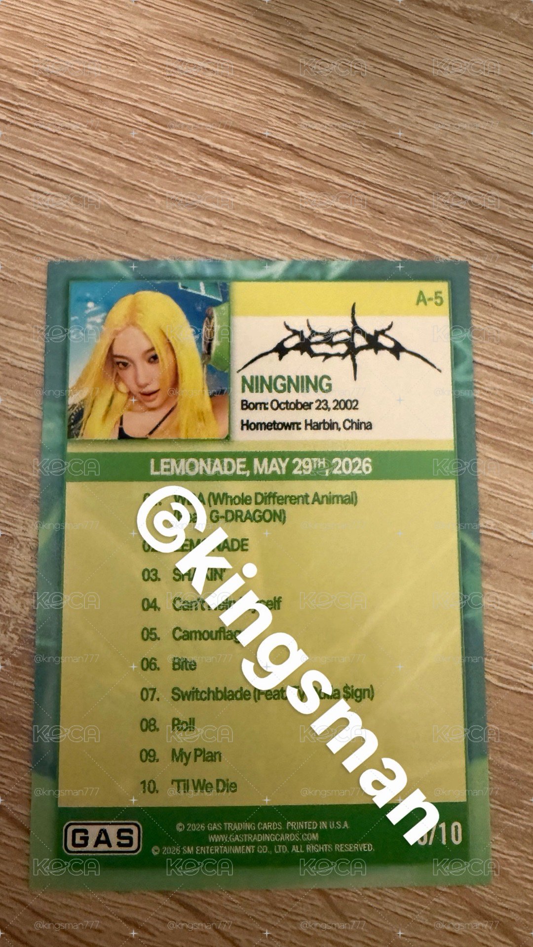 2026 GAS x Complex aespa NINGNING  Green Foil Parallel #9/10