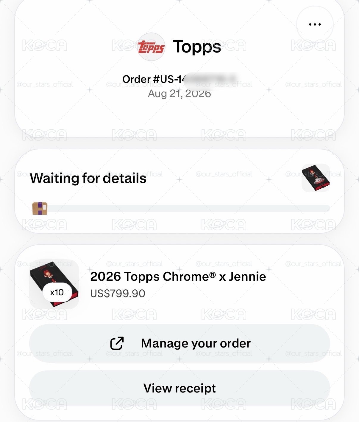 Blackpink Jennie 官方 2026 Topps Chorm 小卡
