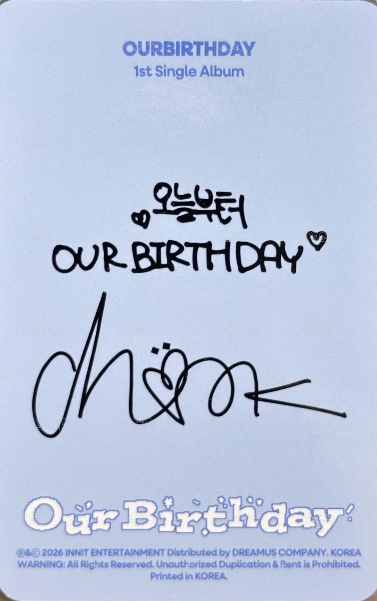 Our Birthday 專輯卡 Welcome ver 背面