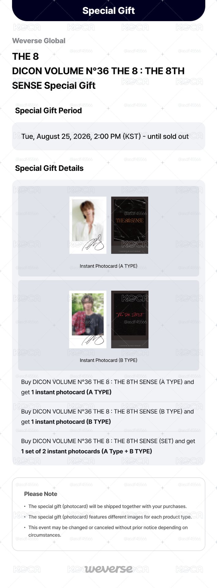 【韓通 WVS 特典】DICON VOLUME N°36 THE 8 : THE 8TH SENSE (SET)