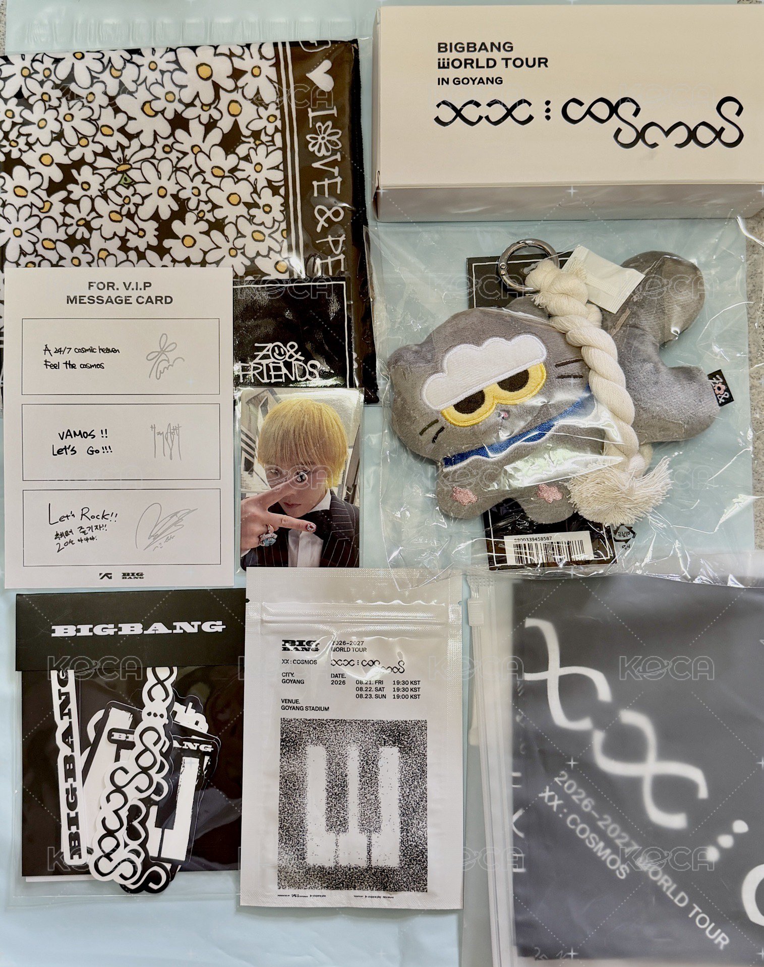 BIGBANG 高陽 會員禮+zoa明太子吊飾、方巾+展覽貼紙+週邊方巾