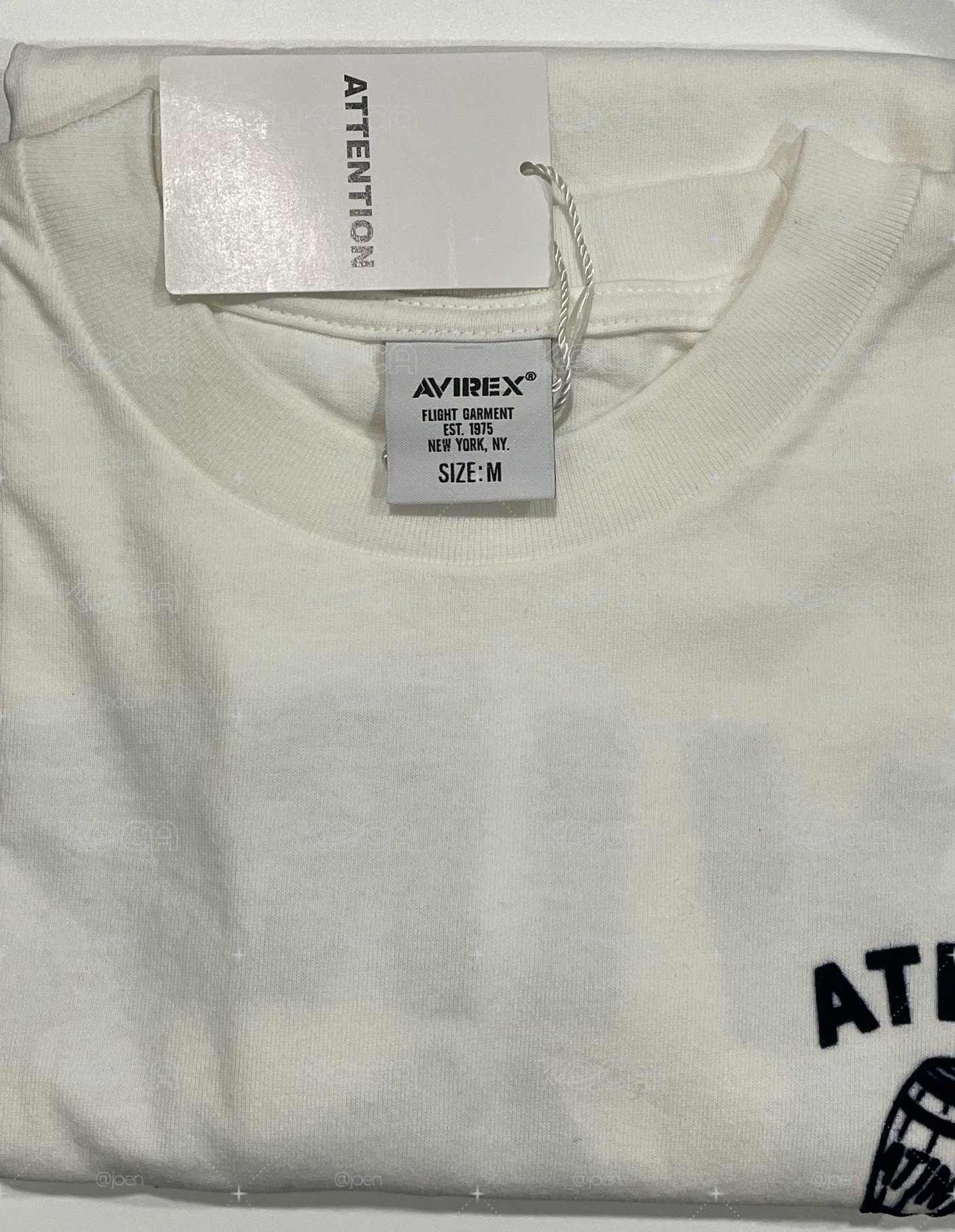 AVIREX / ATEEZ T恤 FLOCKY PRINT T-SHIRT ”TOMCAT”(白）