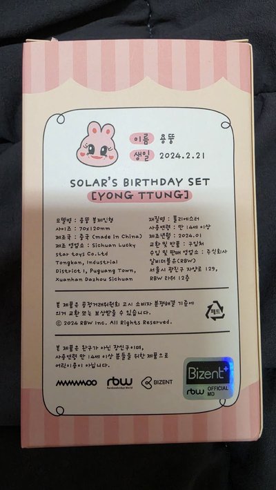 2024 SOLAR'S BIRTHDAY 娃娃玩偶 YONG TTUNG 容墩