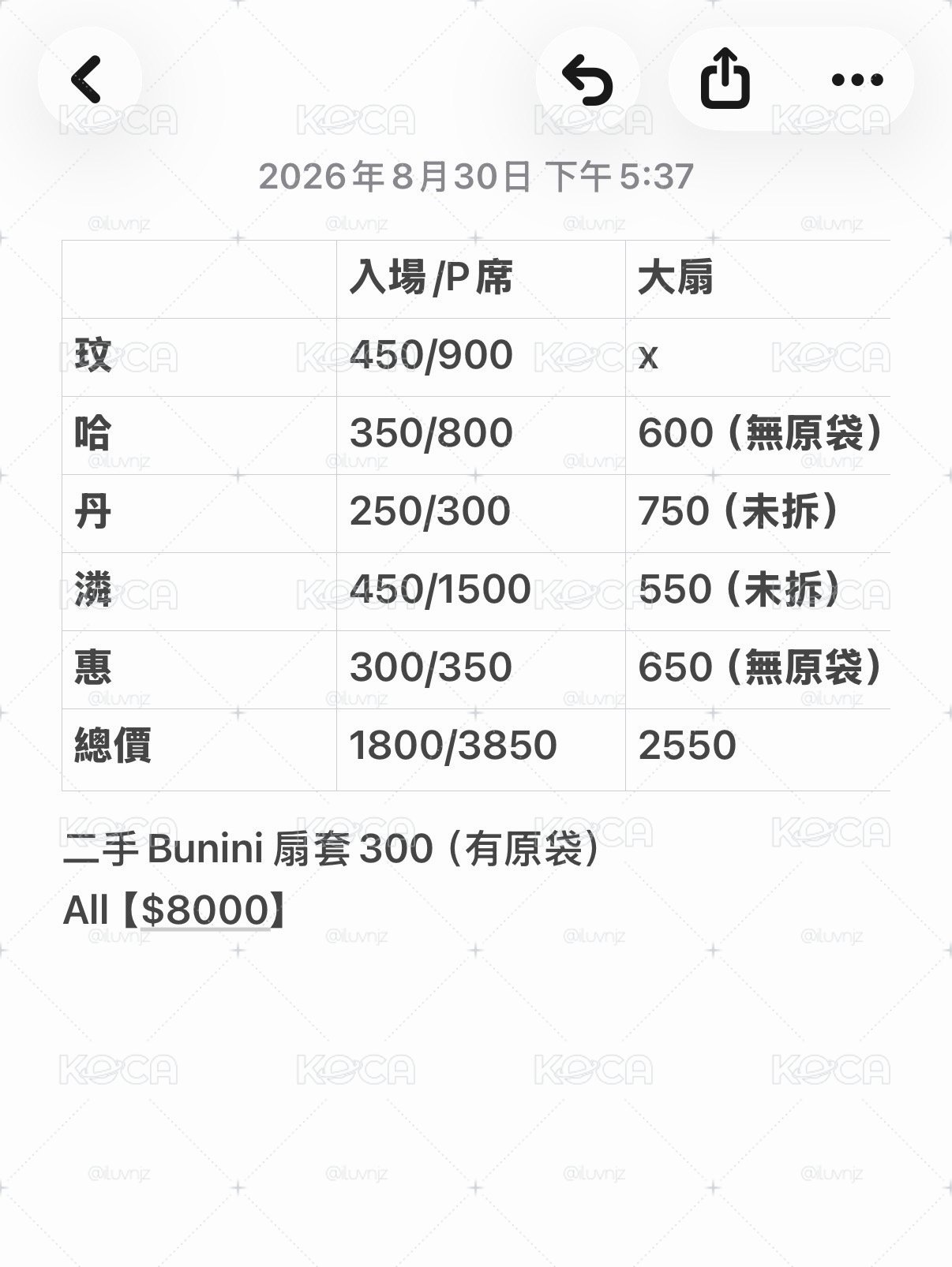 東蛋一般席/P席整套+大扇