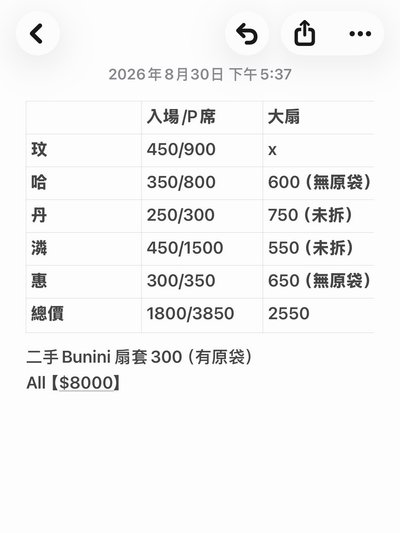 東蛋一般席/P席整套+大扇