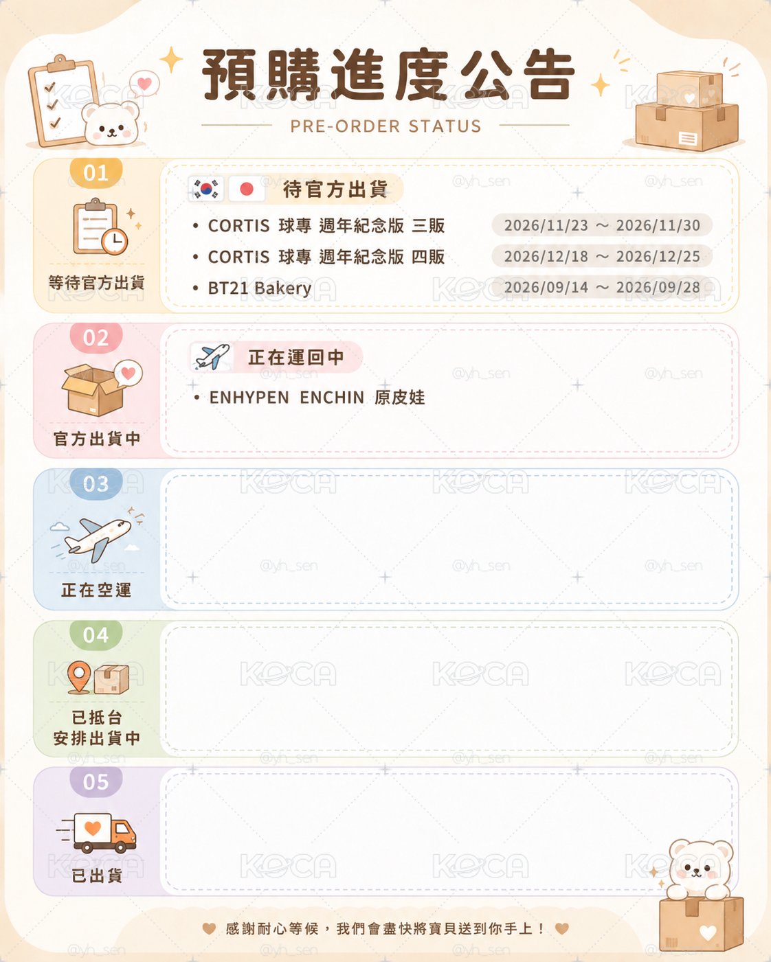 ✈️商品進度更新（2026/09/10）