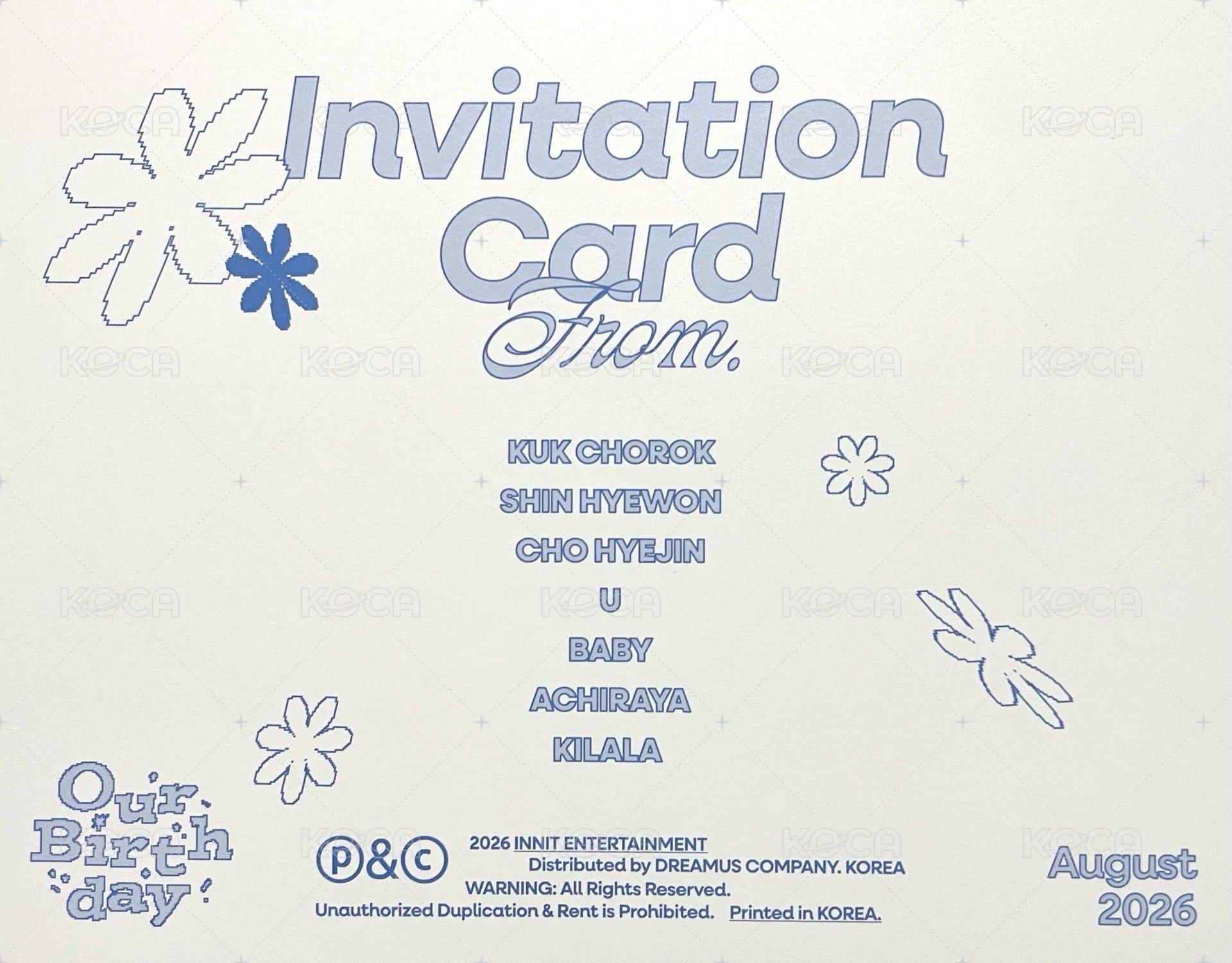 Our Birthday 明信片 WELCOME VER. 背面