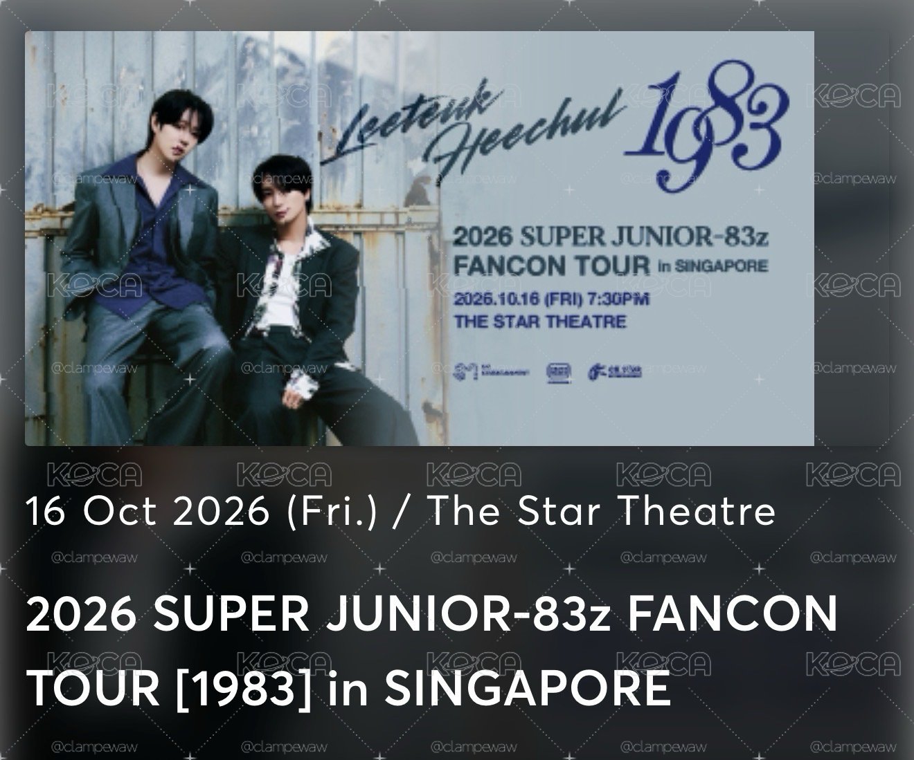Super Junior 83z Fancon in Singapore 新加坡場演唱會原價門票 （無實名制）