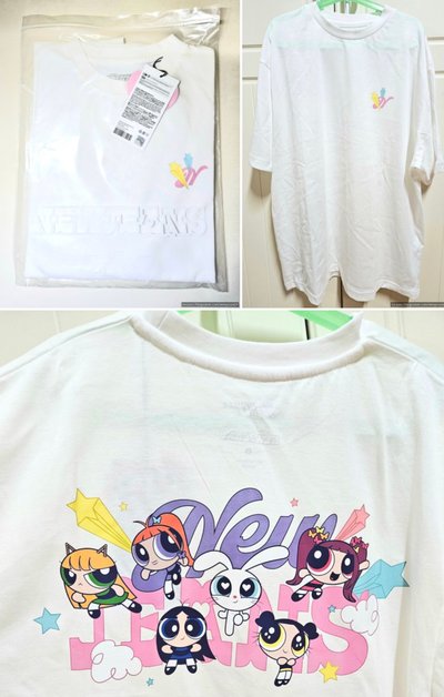 ［現貨］NEW JEANS THE POWERPUFF GIRLS x NJ 短袖白色 (全新未拆 圖二韓網分享圖）