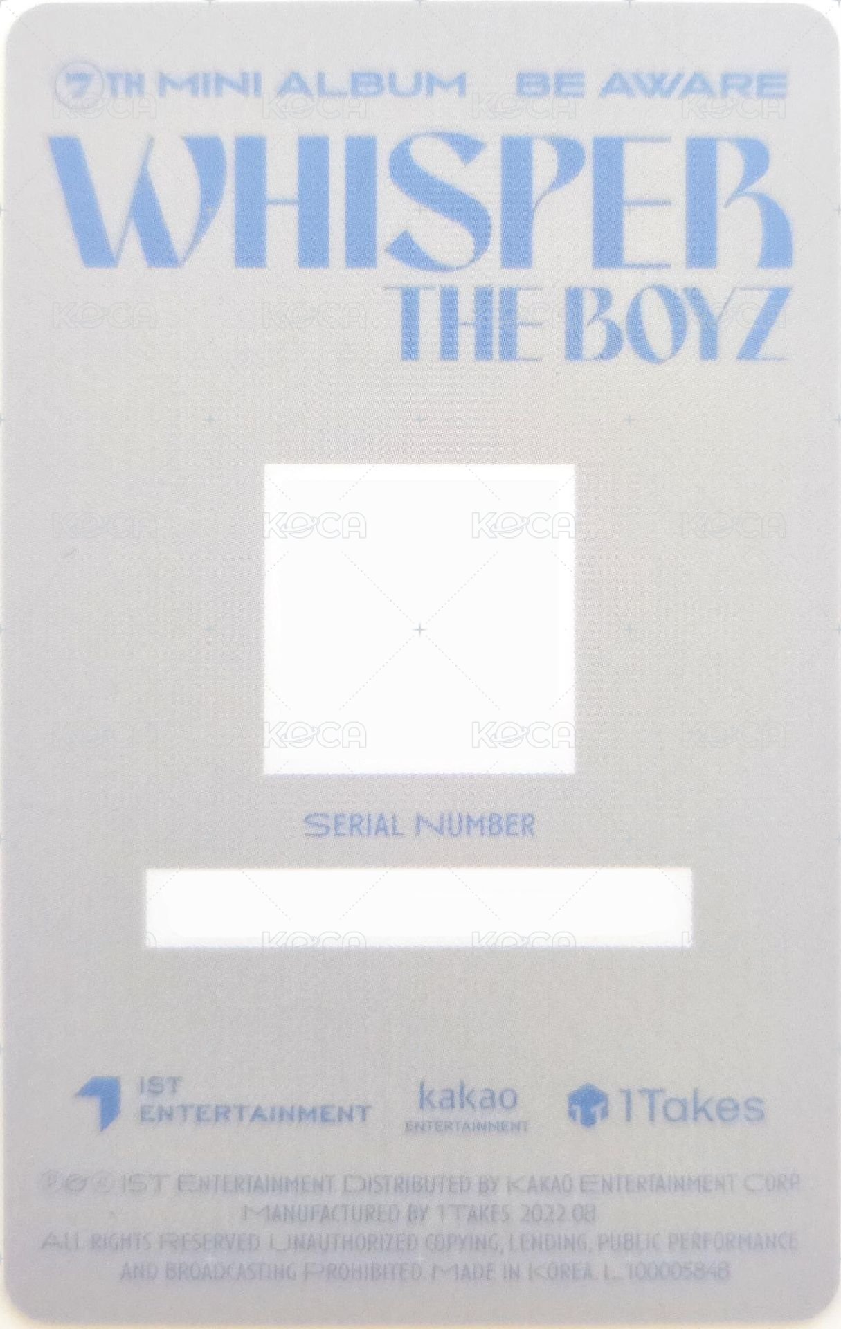 BE AWARE 專輯卡  背面