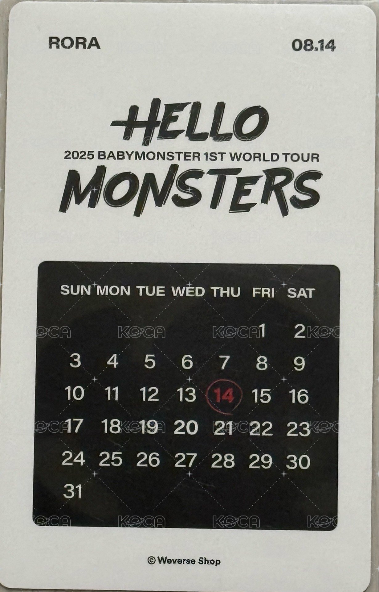 25世巡 首爾展位 入場卡 / 場限卡 生日卡 背面