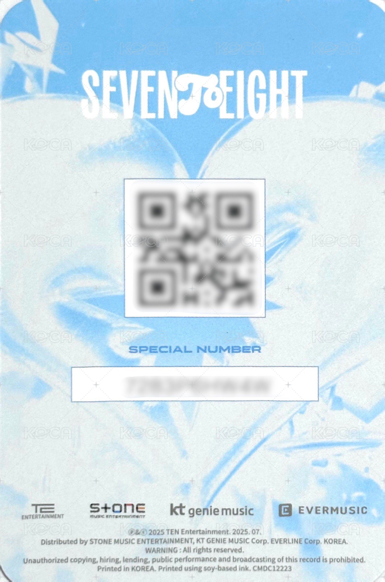 SEVENTOEIGHT 1st single 專輯卡 MUSIC CARD 背面